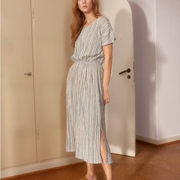 Ichi Striped Jersey Midi Dress with Elastic Waist Side Slit Women’s Size Medium - Picture 13 of 13
